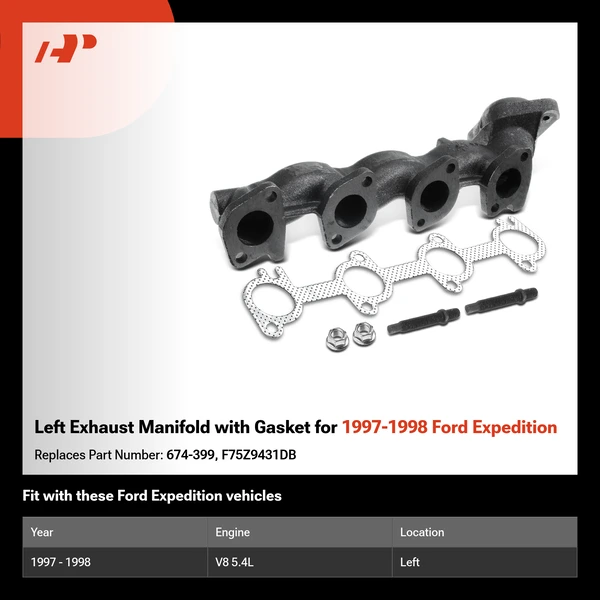 Left Exhaust Manifold with Gasket for 1997-1998 Ford Expedition