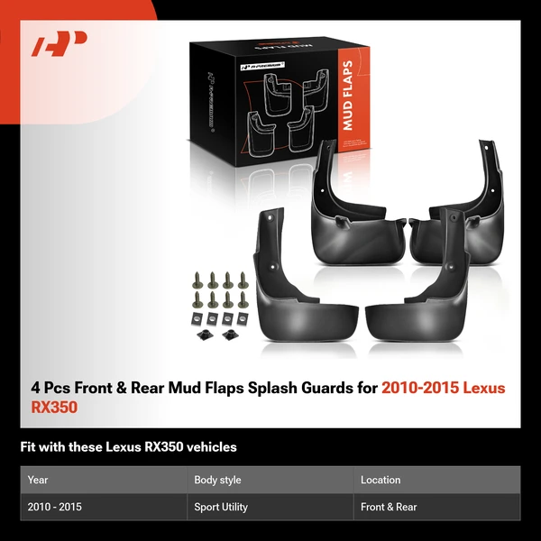 4 Pcs Front & Rear Mud Flaps Splash Guards for 2010-2015 Lexus RX350