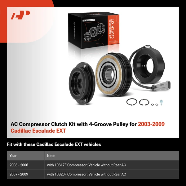 AC Compressor Clutch Kit with 4-Groove Pulley for 2003-2009 Cadillac Escalade EXT