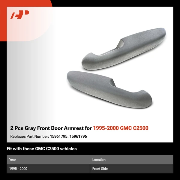 2 Pcs Gray Front Door Armrest for 1995-2000 GMC C2500