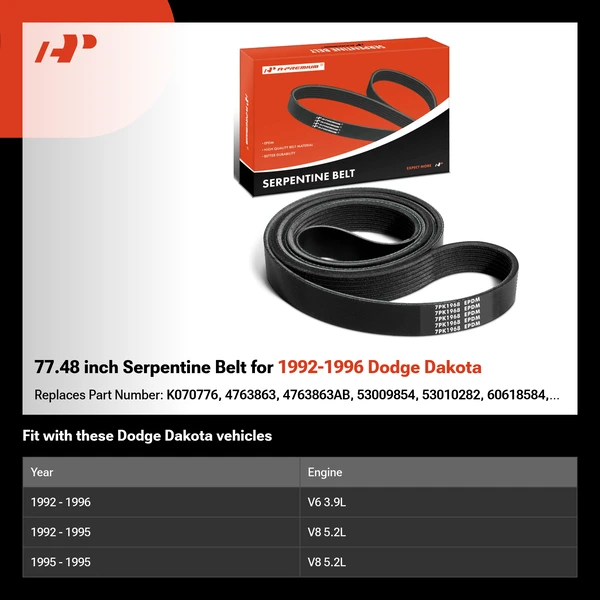 77.48 inch Serpentine Belt for 1992-1996 Dodge Dakota