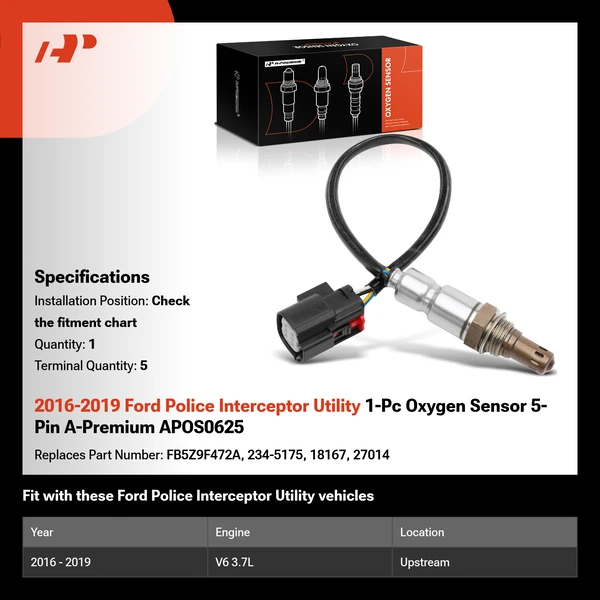 2016-2019 Ford Police Interceptor Utility 1-Pc Oxygen Sensor 5-Pin A-Premium APOS0625
