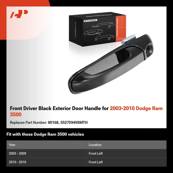Front Driver Black Exterior Door Handle for 2003-2010 Dodge Ram 3500