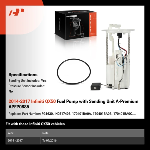 2014-2017 Infiniti QX50 Fuel Pump with Sending Unit A-Premium APFP0885