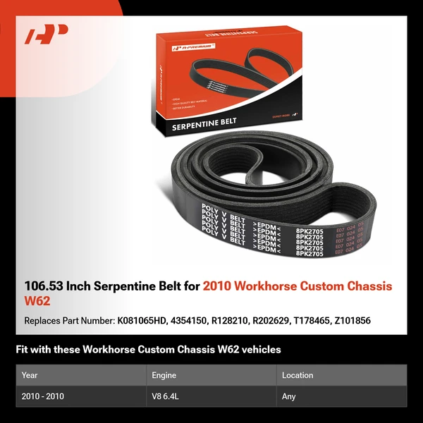 106.53 Inch Serpentine Belt for 2010 Workhorse Custom Chassis W62