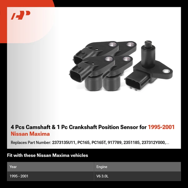 4 Pcs Camshaft & 1 Pc Crankshaft Position Sensor for 1995-2001 Nissan Maxima