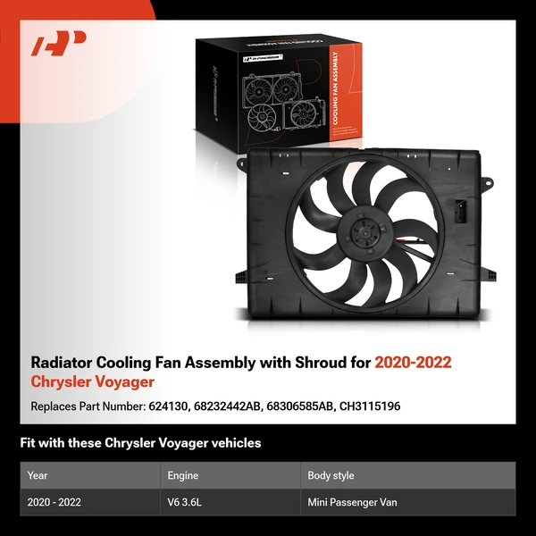 Radiator Cooling Fan Assembly with Shroud for 2020-2022 Chrysler Voyager