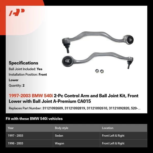 1997-2003 BMW 540i 2-Pc Control Arm and Ball Joint Kit, Front Lower with Ball Joint A-Premium CA015