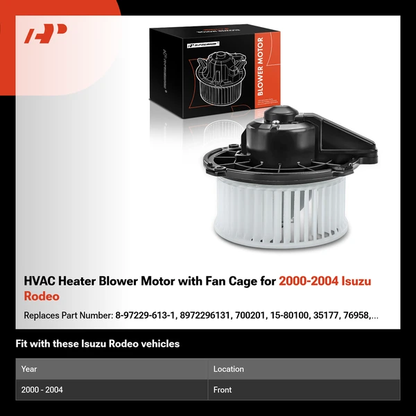 HVAC Heater Blower Motor with Fan Cage for 2000-2004 Isuzu Rodeo