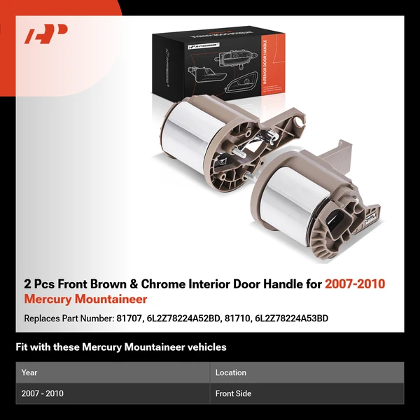 2 Pcs Front Brown & Chrome Interior Door Handle for 2007-2010 Mercury Mountaineer