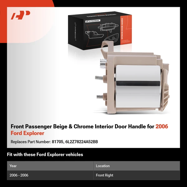 Front Passenger Beige & Chrome Interior Door Handle for 2006 Ford Explorer