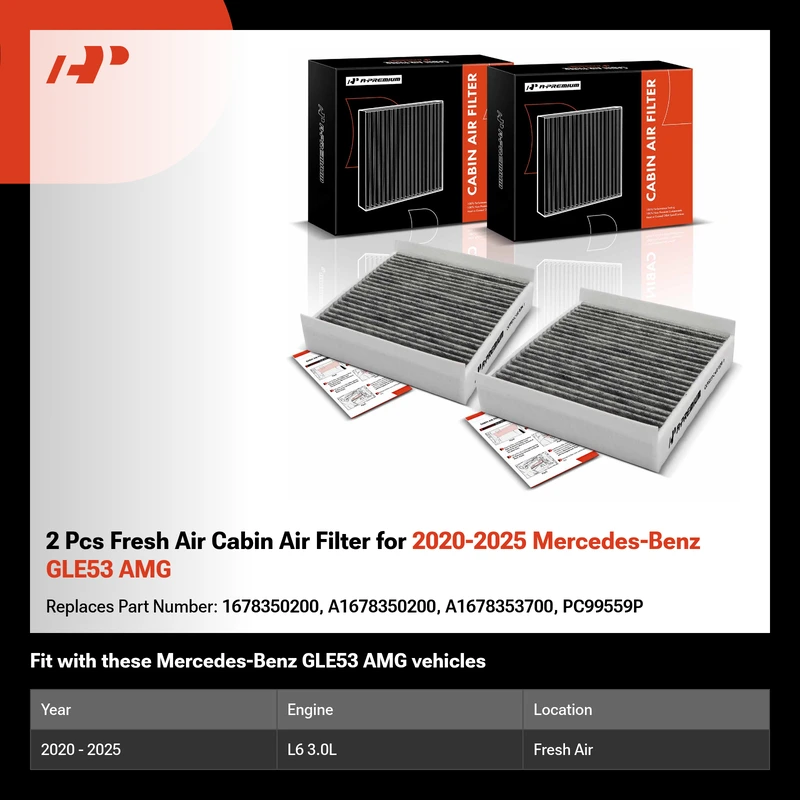 2 Pcs Fresh Air Cabin Air Filter for 2020-2025 Mercedes-Benz GLE53 AMG