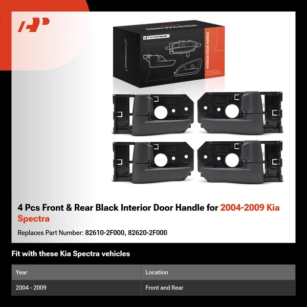 4 Pcs Front & Rear Black Interior Door Handle for 2004-2009 Kia Spectra