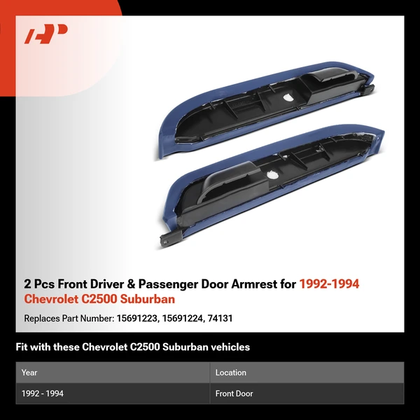 2 Pcs Front Driver & Passenger Door Armrest for 1992-1994 Chevrolet C2500 Suburban