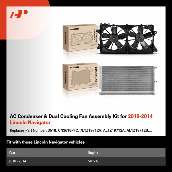 AC Condenser & Dual Cooling Fan Assembly Kit for 2010-2014 Lincoln Navigator