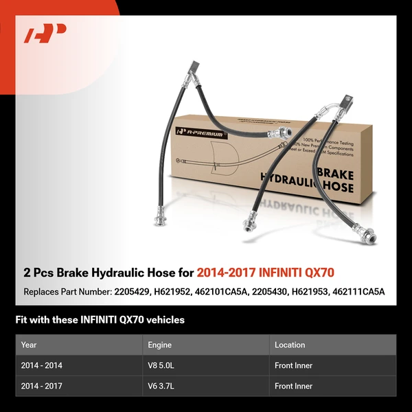 2 Pcs Brake Hydraulic Hose for 2014-2017 INFINITI QX70