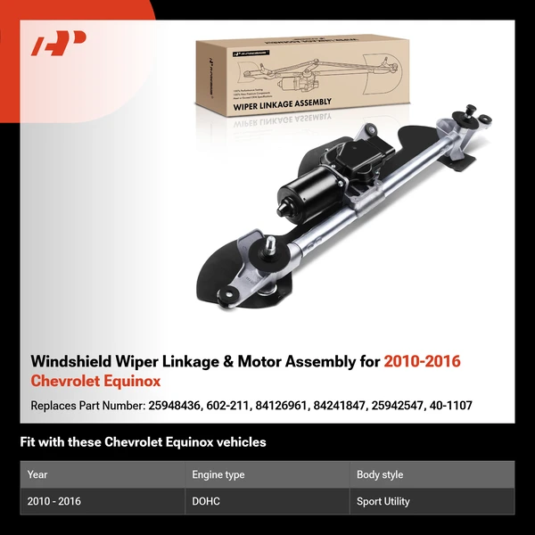 Windshield Wiper Linkage & Motor Assembly for 2010-2016 Chevrolet Equinox