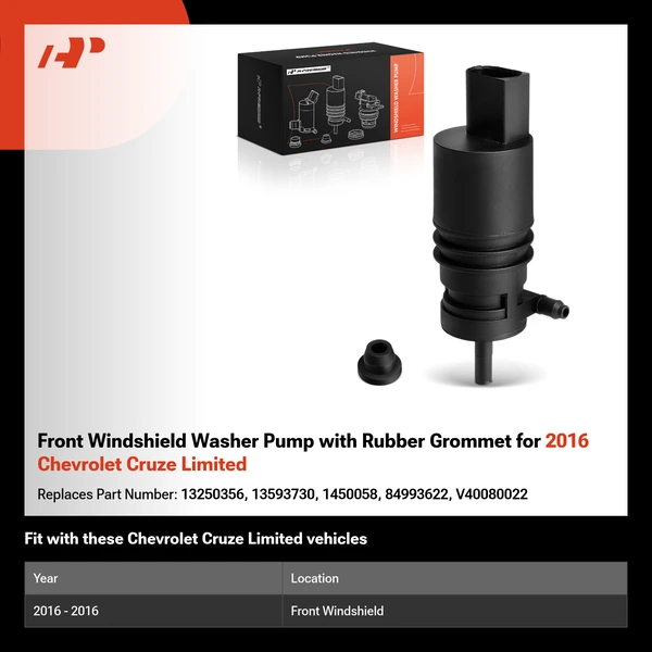 Front Windshield Washer Pump with Rubber Grommet for 2016 Chevrolet Cruze Limited