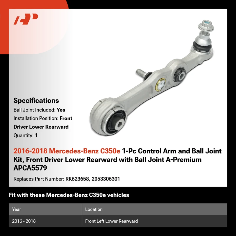 2016-2018 Mercedes-Benz C350e 1-Pc Control Arm and Ball Joint Kit, Front Driver Lower Rearward with Ball Joint A-Premium APCA5579