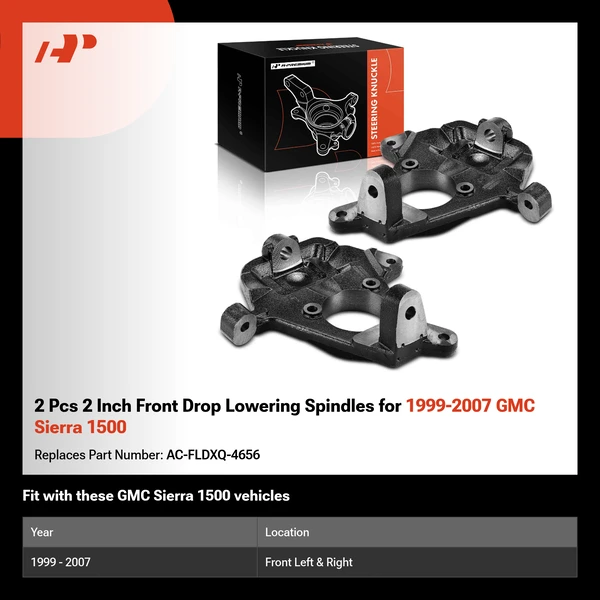 2 Pcs 2 Inch Front Drop Lowering Spindles for 1999-2007 GMC Sierra 1500