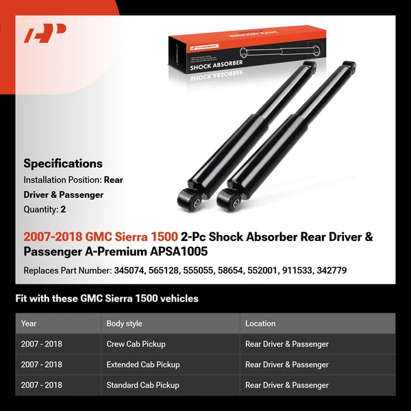 2007-2018 GMC Sierra 1500 2-Pc Shock Absorber Rear Driver & Passenger A-Premium APSA1005