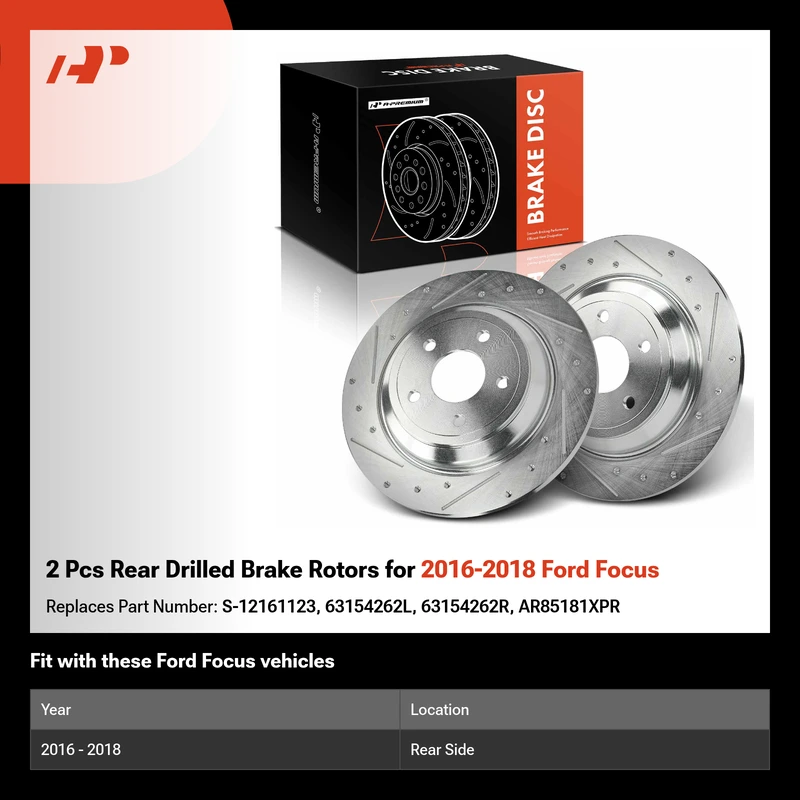 2 Pcs Rear Drilled Brake Rotors for 2016-2018 Ford Focus