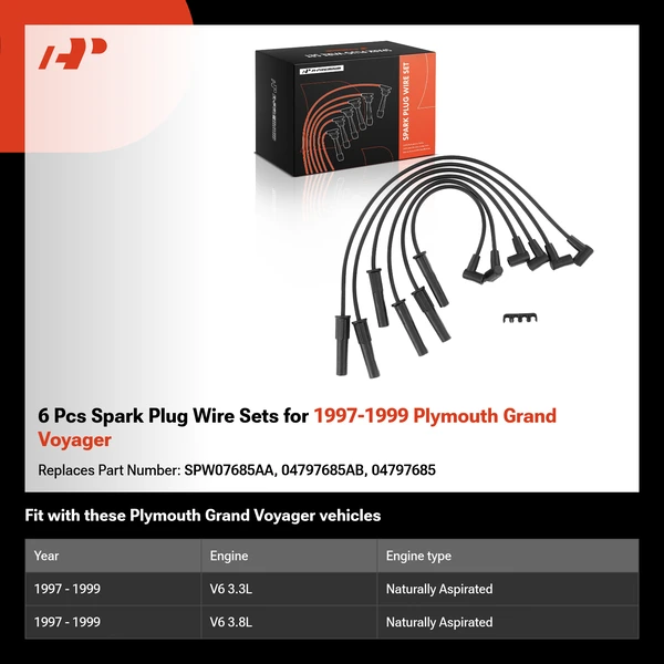6 Pcs Spark Plug Wire Sets for 1997-1999 Plymouth Grand Voyager