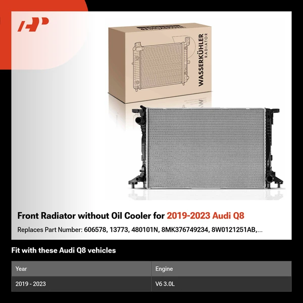 Front Radiator without Oil Cooler for 2019-2023 Audi Q8