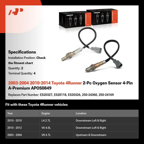 2003-2004 2010-2014 Toyota 4Runner 2-Pc Oxygen Sensor 4-Pin A-Premium APOS0849