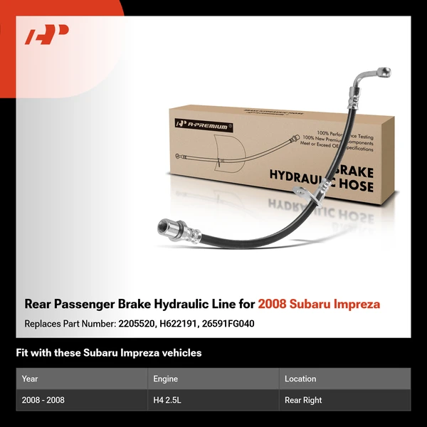 Rear Passenger Brake Hydraulic Line for 2008 Subaru Impreza