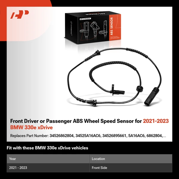 Front Driver or Passenger ABS Wheel Speed Sensor for 2021-2023 BMW 330e xDrive