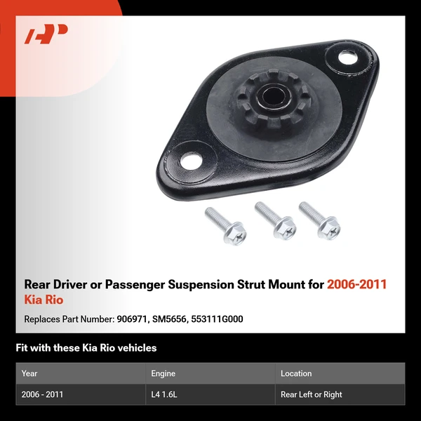 Rear Driver or Passenger Suspension Strut Mount for 2006-2011 Kia Rio