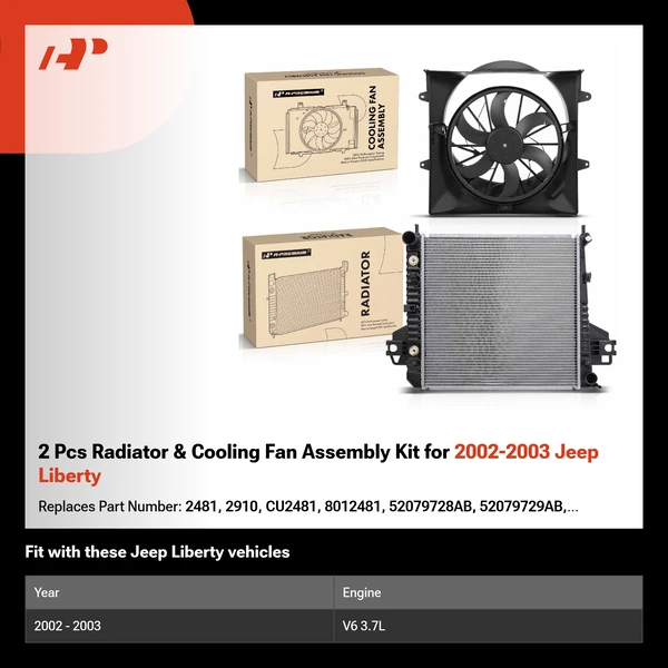 2 Pcs Radiator & Cooling Fan Assembly Kit for 2002-2003 Jeep Liberty