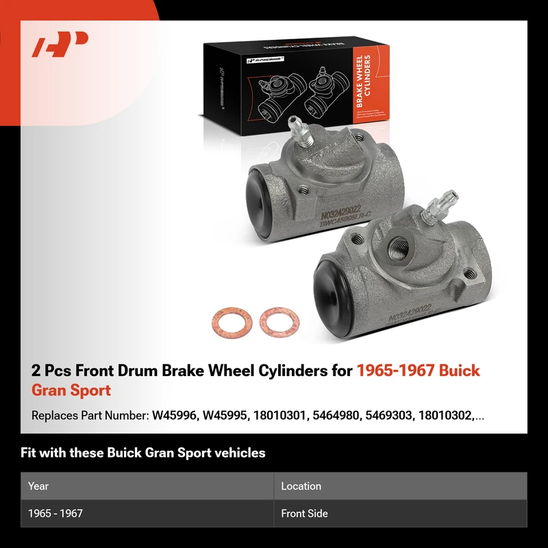 2 Pcs Front Drum Brake Wheel Cylinders for 1965-1967 Buick Gran Sport