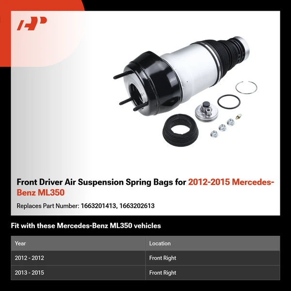 Front Driver Air Suspension Spring Bags for 2012-2015 Mercedes-Benz ML350