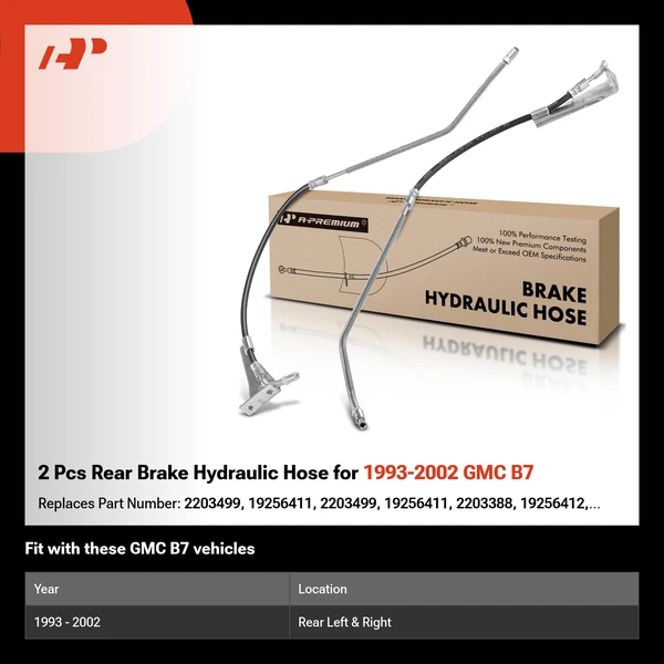 2 Pcs Rear Brake Hydraulic Hose for 1993-2002 GMC B7