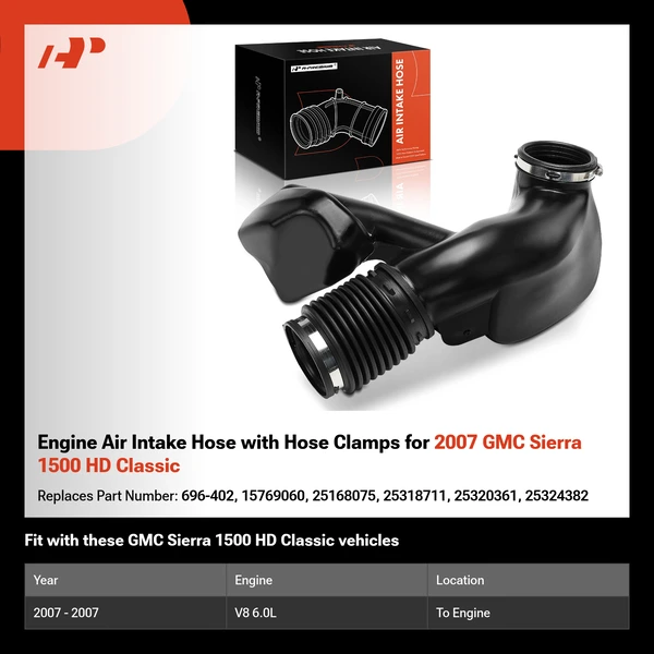 Engine Air Intake Hose with Hose Clamps for 2007 GMC Sierra 1500 HD Classic