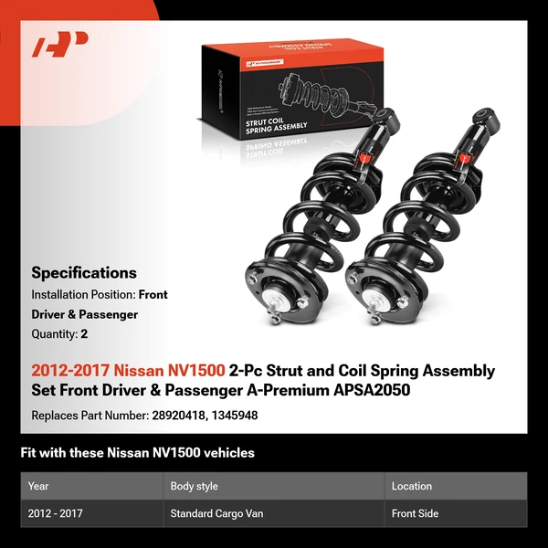 2012-2017 Nissan NV1500 2-Pc Strut and Coil Spring Assembly Set Front Driver & Passenger A-Premium APSA2050