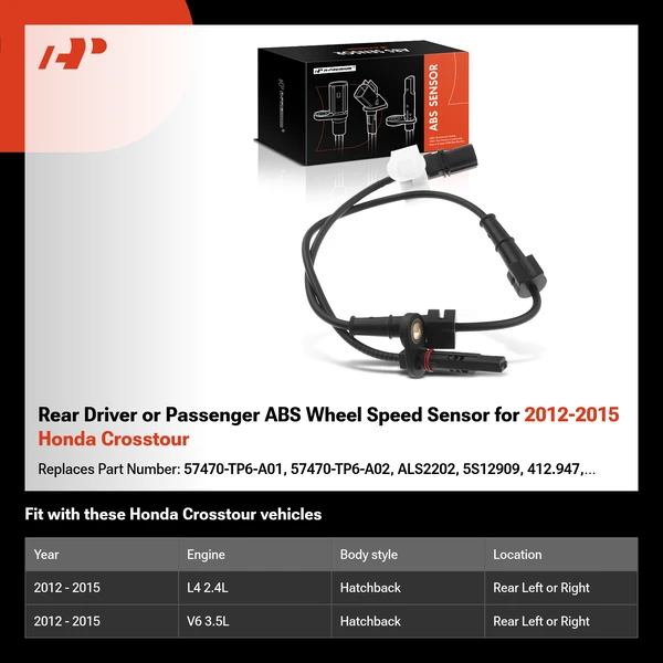 Rear Driver or Passenger ABS Wheel Speed Sensor for 2012-2015 Honda Crosstour