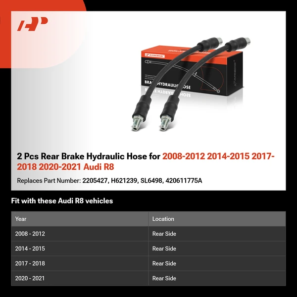 2 Pcs Rear Brake Hydraulic Hose for 2008-2012 2014-2015 2017-2018 2020-2021 Audi R8