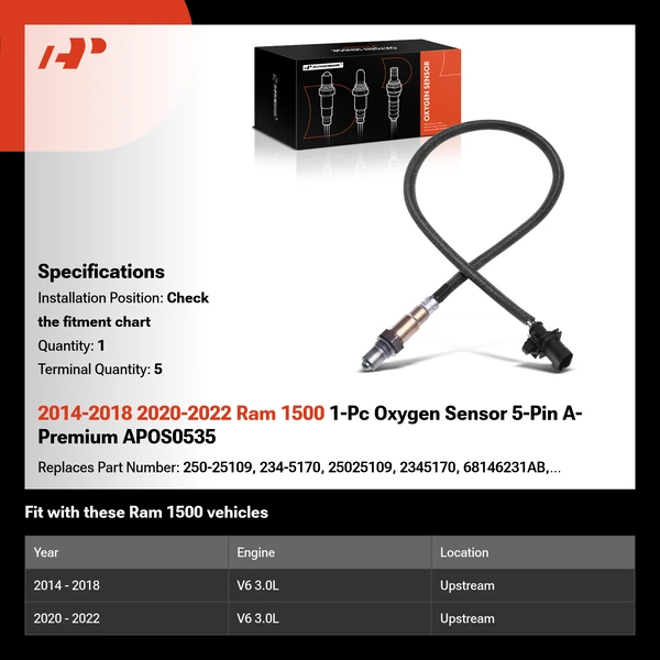 2014-2018 2020-2022 Ram 1500 1-Pc Oxygen Sensor 5-Pin A-Premium APOS0535