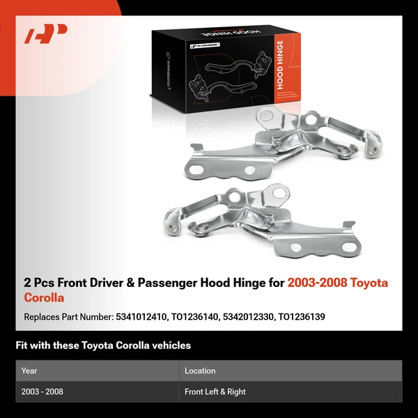 2 Pcs Front Driver & Passenger Hood Hinge for 2003-2008 Toyota Corolla