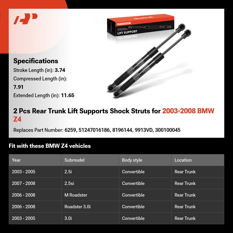 2 Pcs Rear Trunk Lift Supports Shock Struts for 2003-2008 BMW Z4