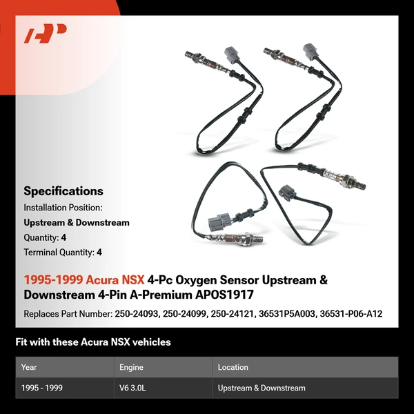 1995-1999 Acura NSX 4-Pc Oxygen Sensor Upstream & Downstream 4-Pin A-Premium APOS1917