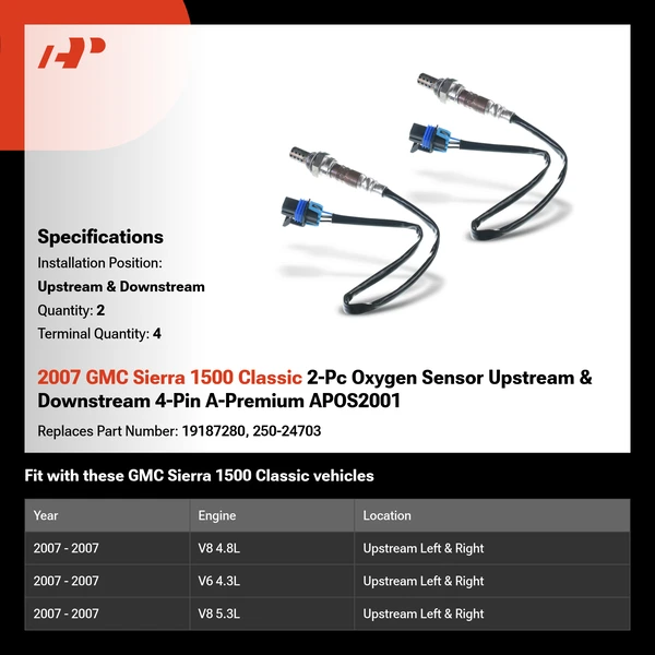 2007 GMC Sierra 1500 Classic 2-Pc Oxygen Sensor Upstream & Downstream 4-Pin A-Premium APOS2001