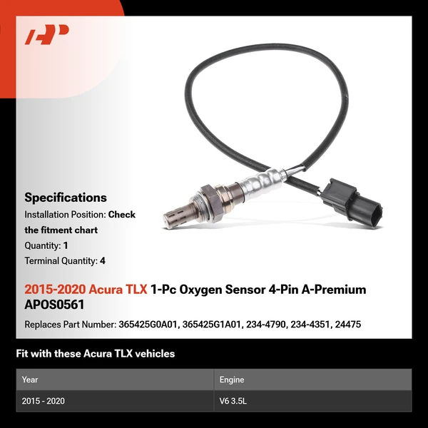2015-2020 Acura TLX 1-Pc Oxygen Sensor 4-Pin A-Premium APOS0561