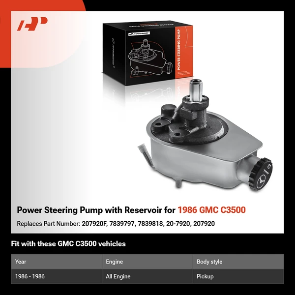 Power Steering Pump with Reservoir for 1986 GMC C3500