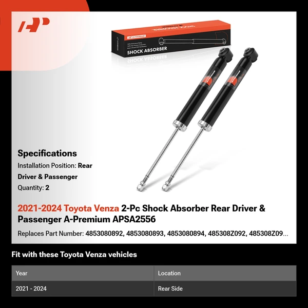 2021-2024 Toyota Venza 2-Pc Shock Absorber Rear Driver & Passenger A-Premium APSA2556