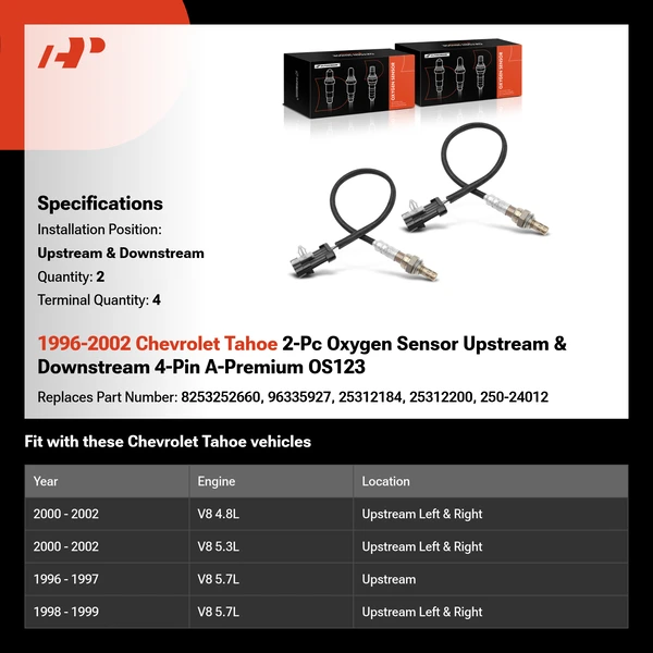 1996-2002 Chevrolet Tahoe 2-Pc Oxygen Sensor Upstream & Downstream 4-Pin A-Premium OS123