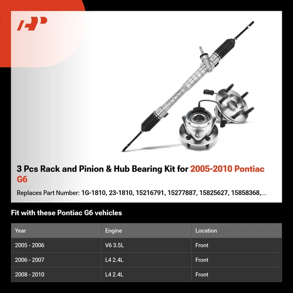 3 Pcs Rack and Pinion & Hub Bearing Kit for 2005-2010 Pontiac G6